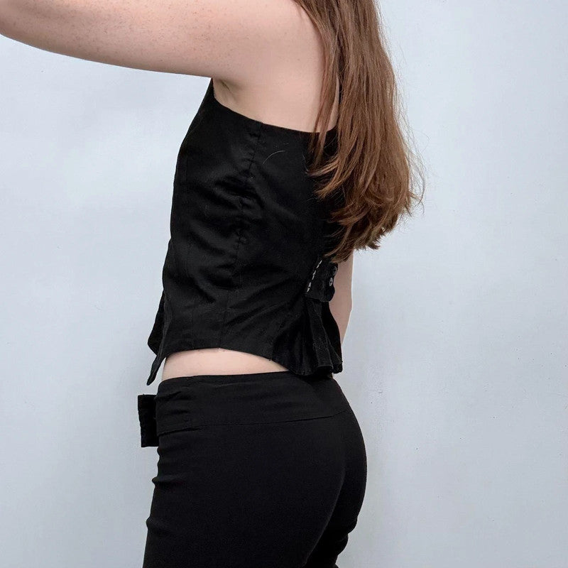 black fitted button corset waistcoat
