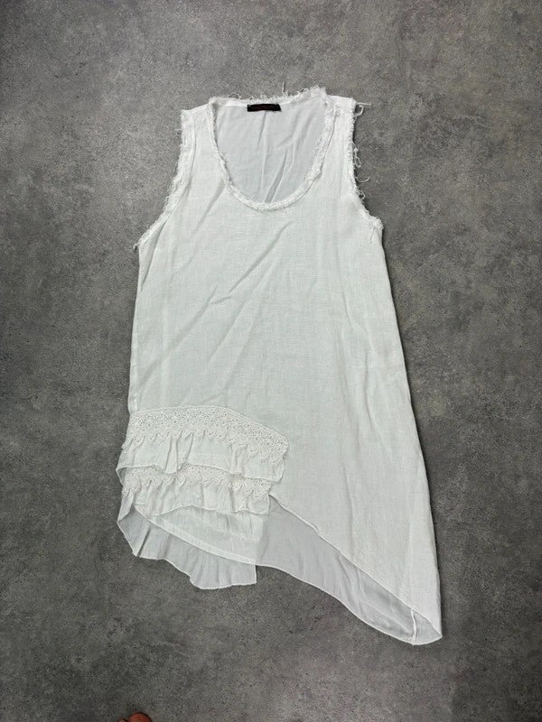 white linen lace asymmetric boho dress
