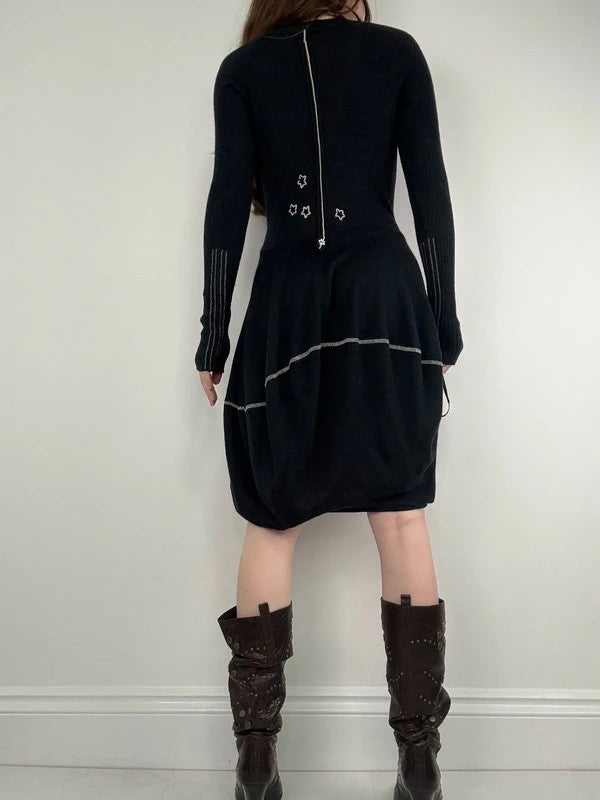 Marithé + François Girbaud navy wool knitted puff dress