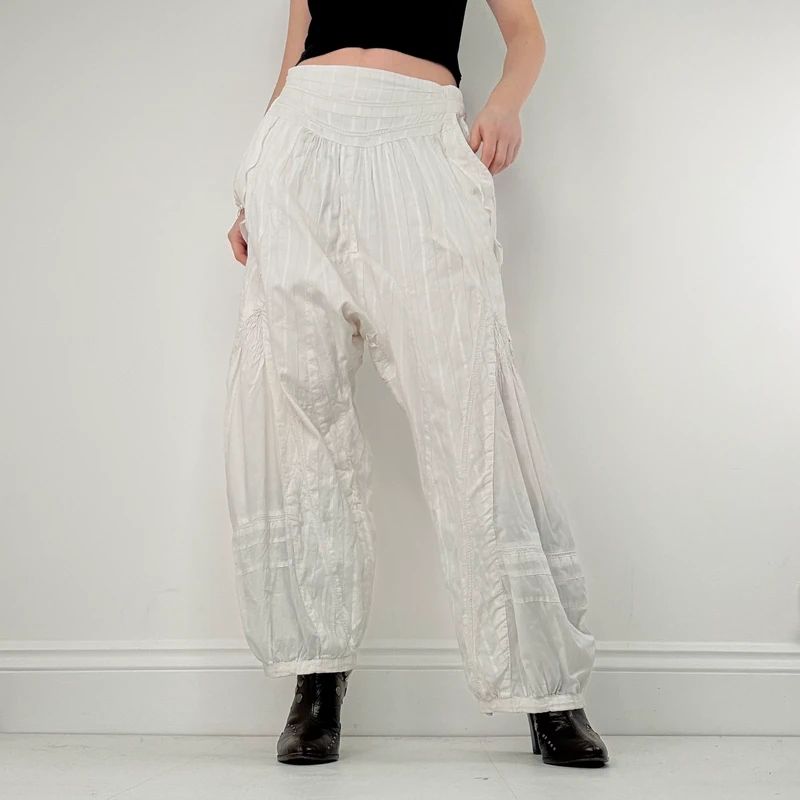 white cotton pleated puff bloomer trousers