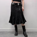 black crinkle flared black skirt