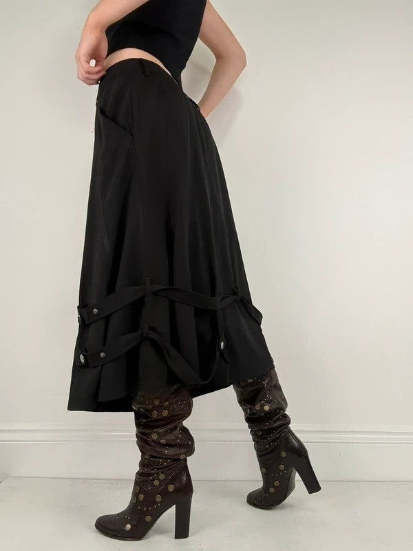 Black grunge a-line midi skirt