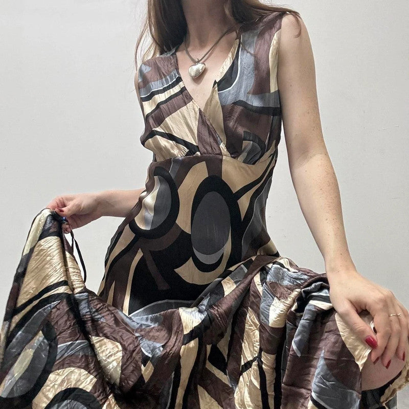 satin crinkle patterned maxi dress