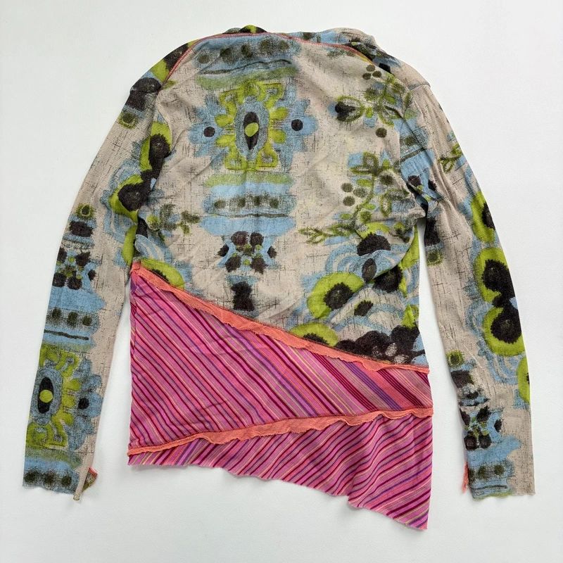 Asymmetric Printed Pinstripe Top