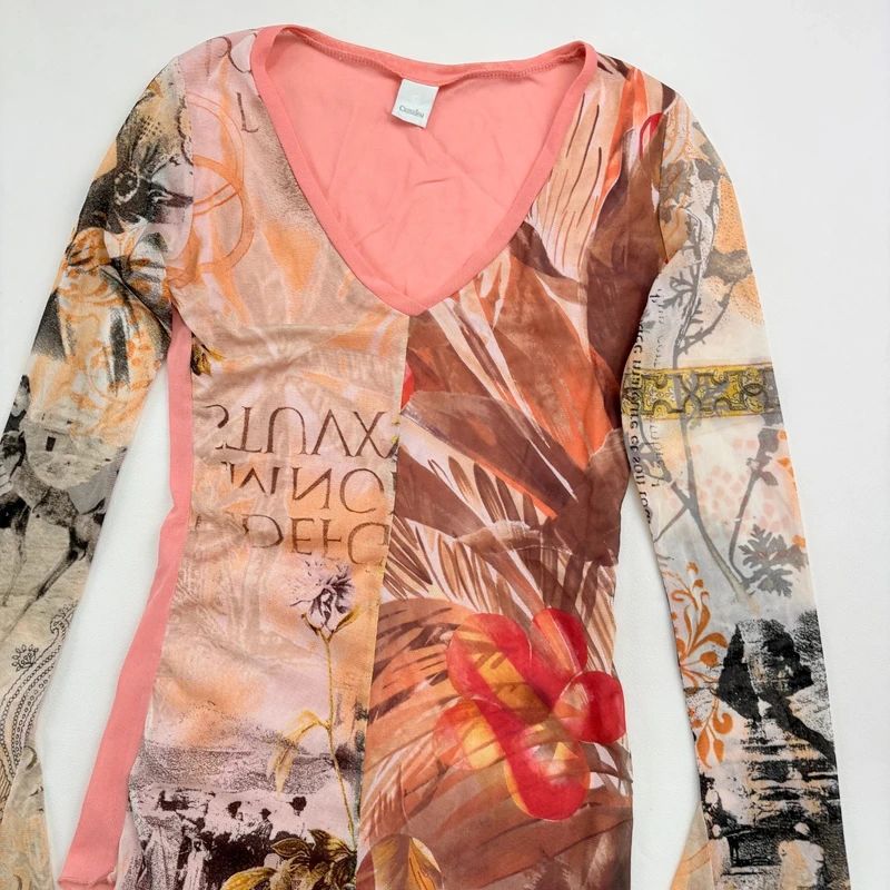 Graphic Mesh Printed Grunge Top