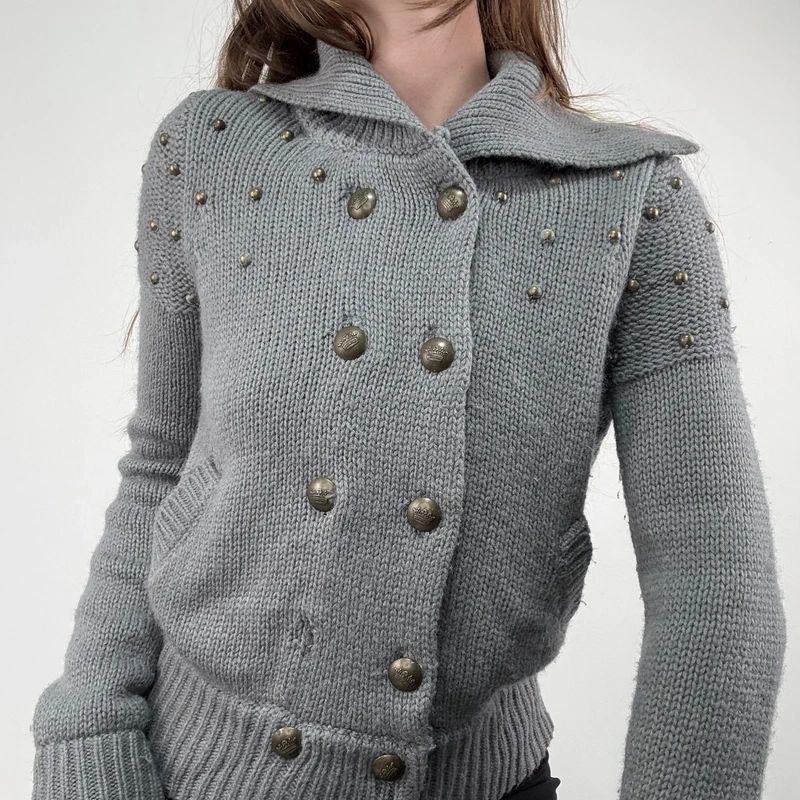 Grey knitted napoleonic cardigan