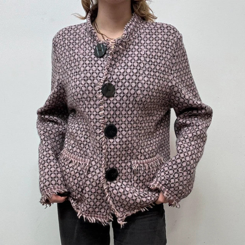 pink patterned wool cardi peacoat