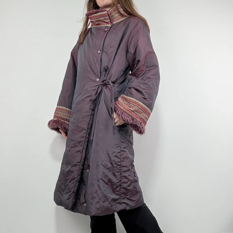 asymmetric embroidered longline puffa coat