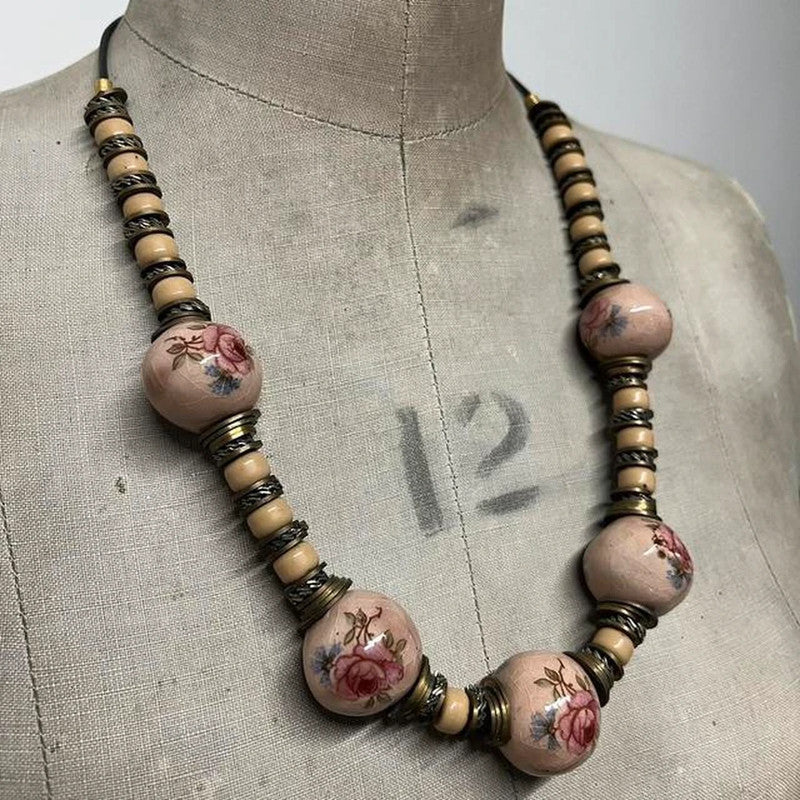 Chunky beaded boho rose necklace