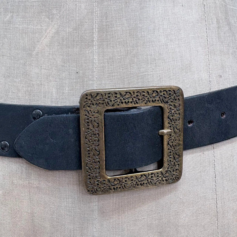 Black studded leather buckle belt