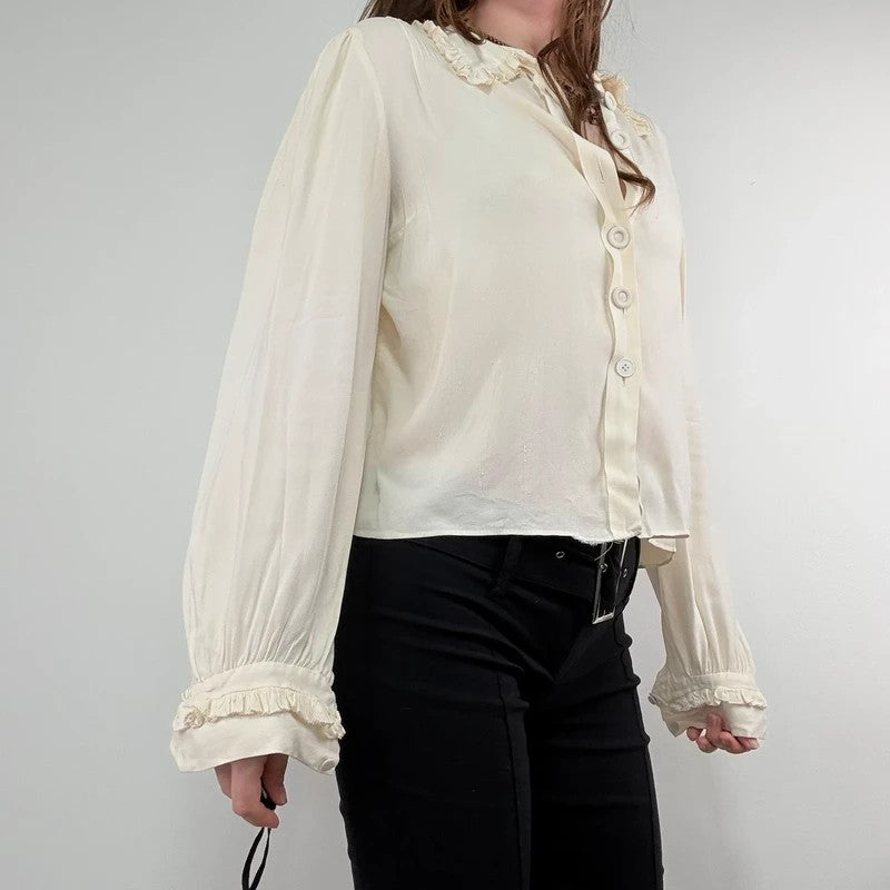 antique cream pleated ruffle Edwardian lace shirt