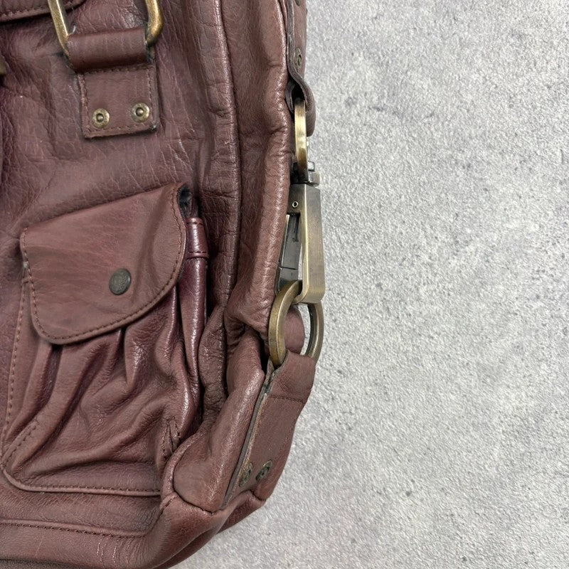 Brown buckle Y2K pocket slouchy tote bag