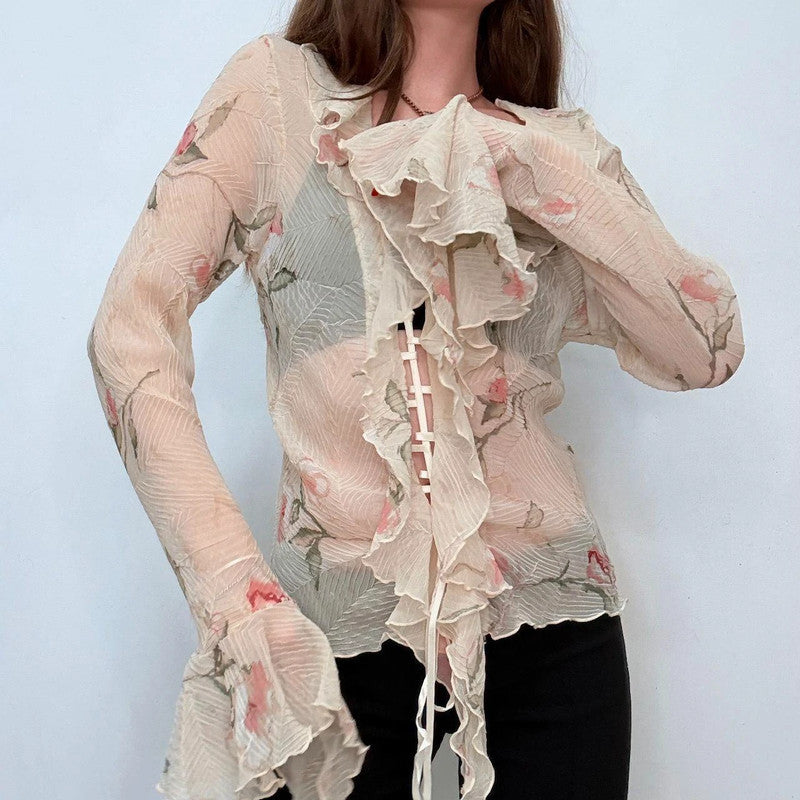 sheer crinkle flutter boho shirt
