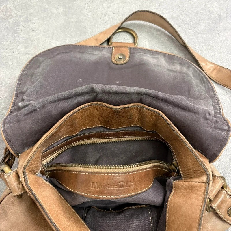 Distressed leather beige crossbody cargo city bag