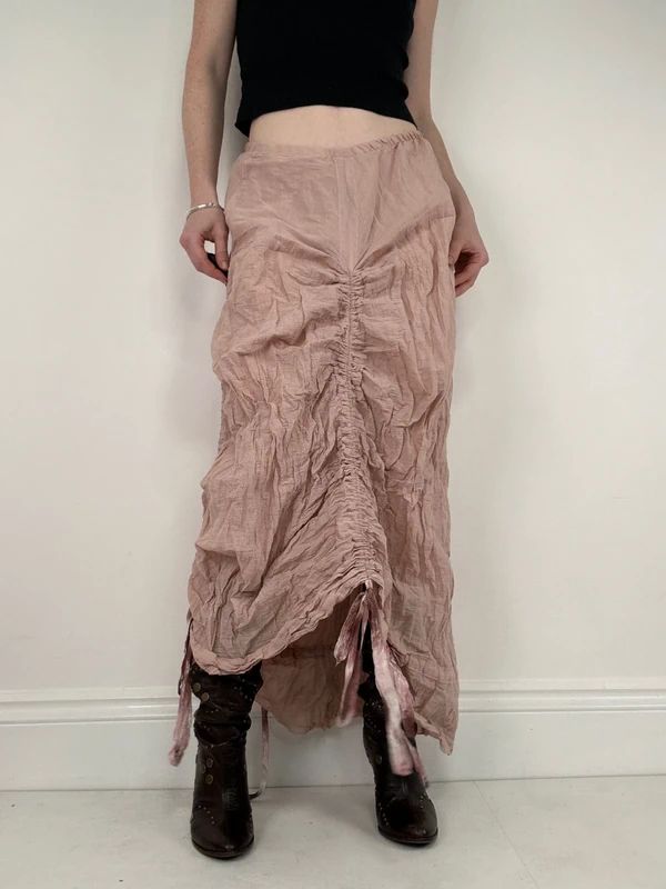 Ruched peachy asymmetric maxi summer skirt