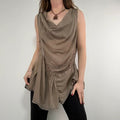 khaki brown draped slouchy asymmetric vest