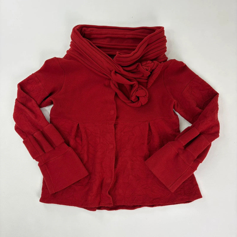 asymmetric red flared fleece jacket