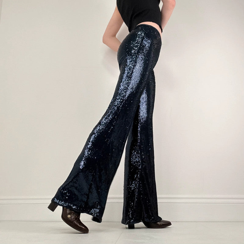 blue sequin metalic Free People flares