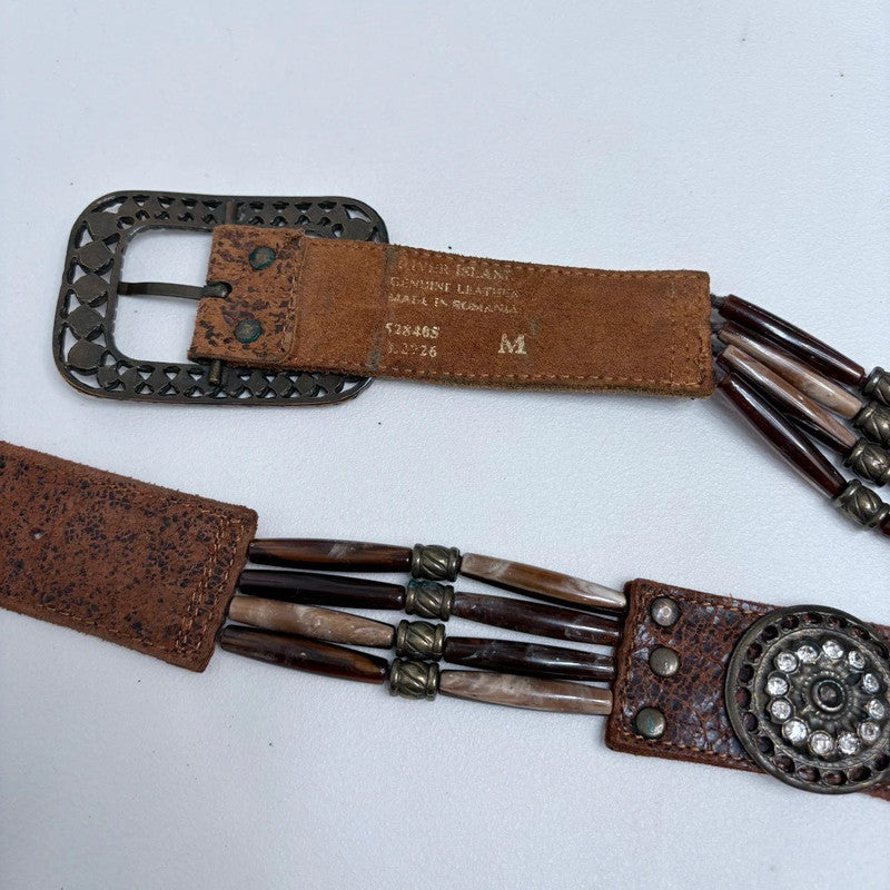 brown leather beaded western belt