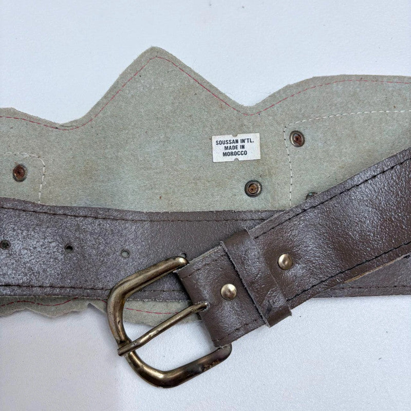 brown western leather studded metal belt