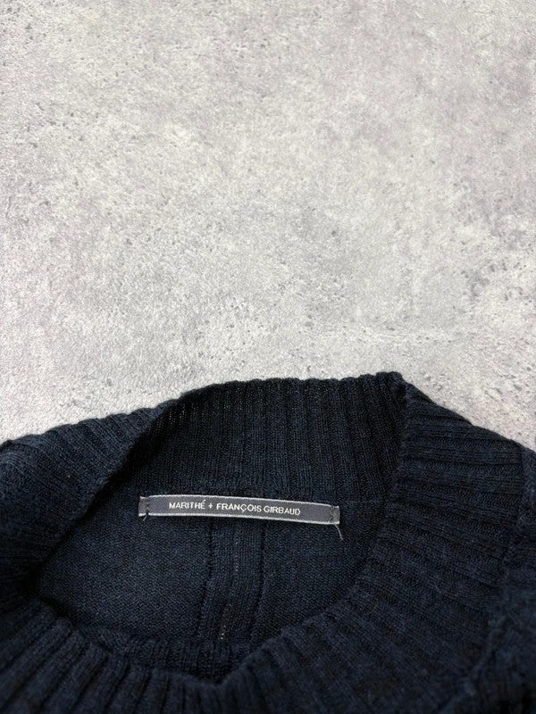 Marithé + François Girbaud navy wool knitted puff dress