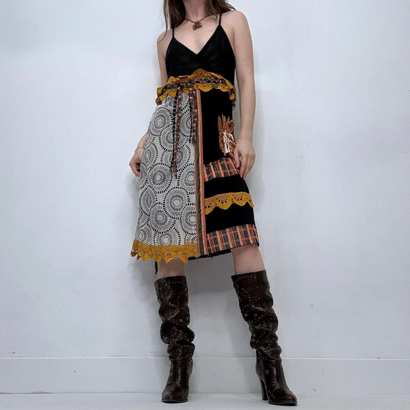 Save the Queen crochet black tartan midi dress