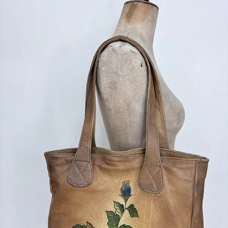 Distressed faux leather floral hand painted bag