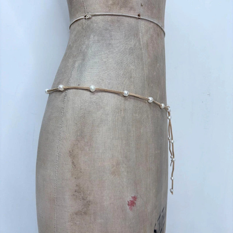 tan suede pearl wrap waist beads