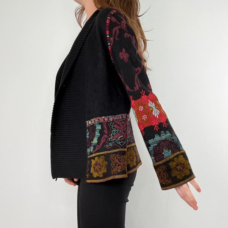 black ribbed patterned boho hippie cardigan