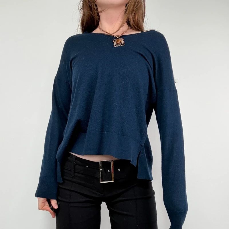 navy blue wool knitted slouchy jumper