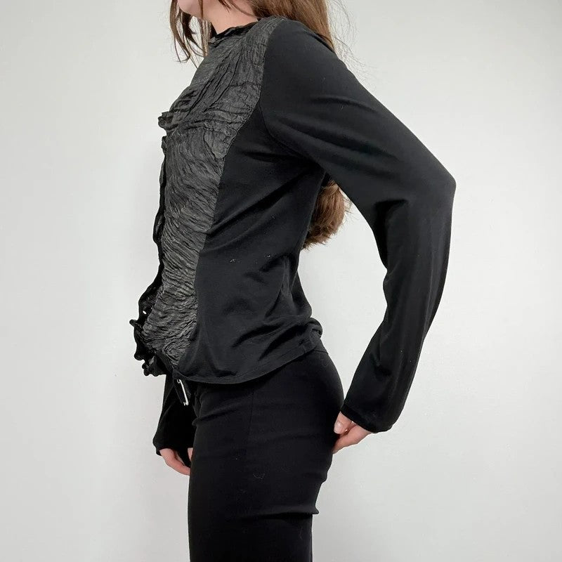 Button through textured cardigan with jersey flare sleeve