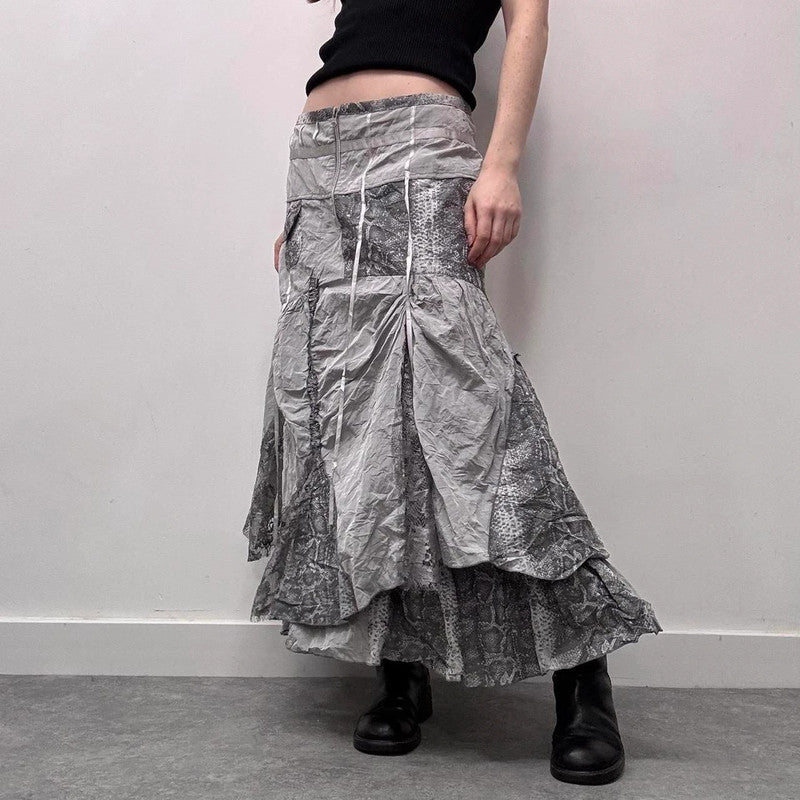 layered puff lace cargo maxi skirt