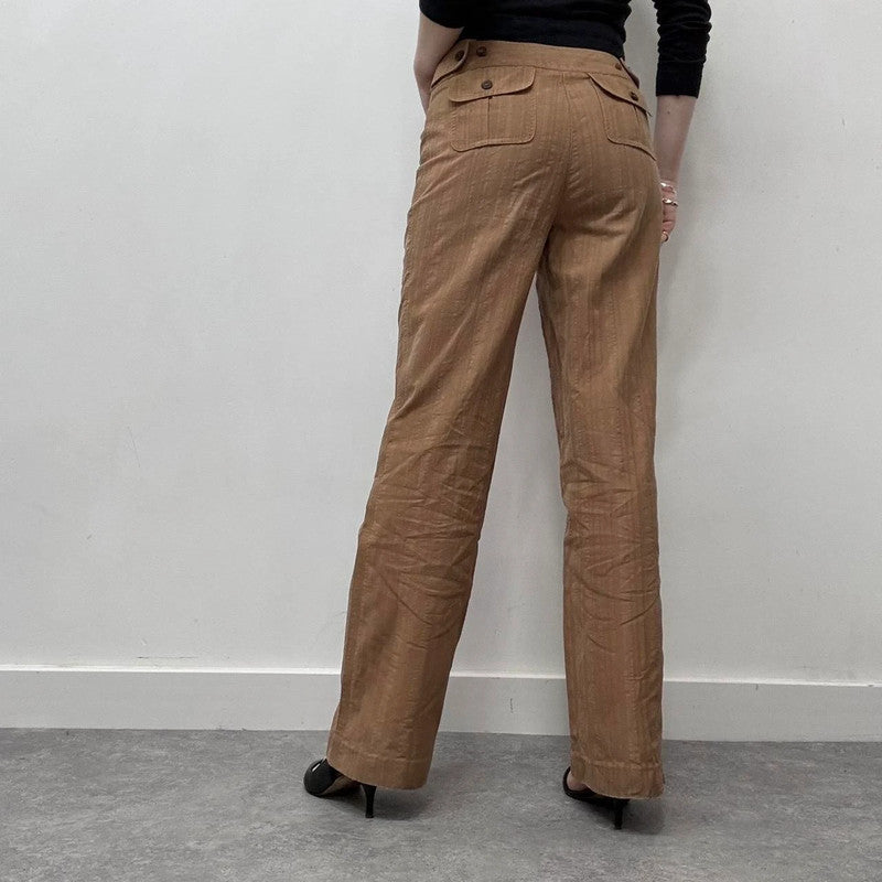 tan flare pinstripe pants