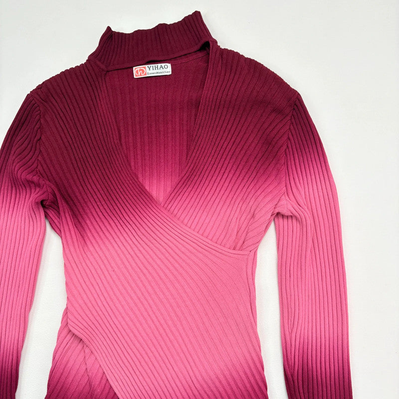 chunky ribbed knit asymmetric ombre jumper