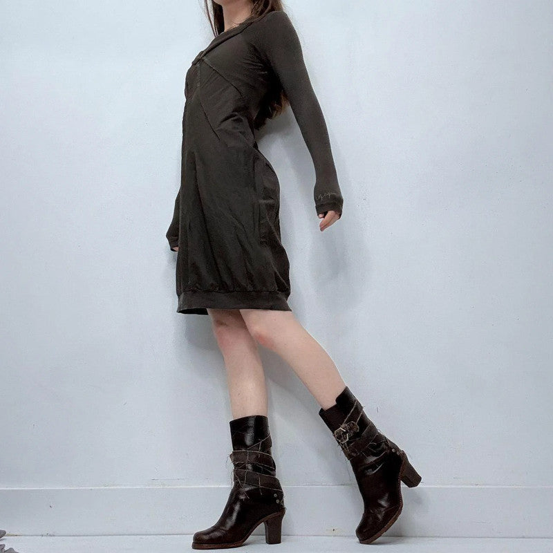 brown slouchy puff mini dress