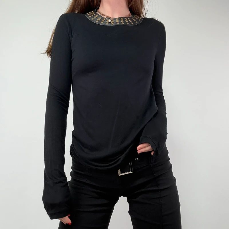 Kate moss for topshop Black Studded Leather T-Shirt