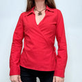 red fitted wrap shirt