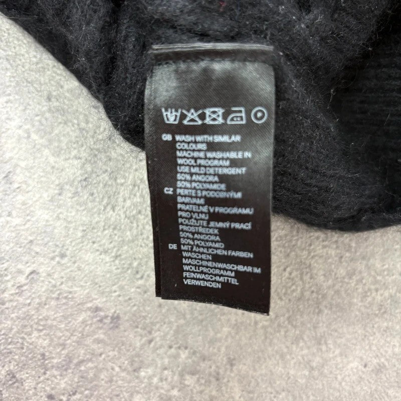black cropped preppy angora wool cardigan