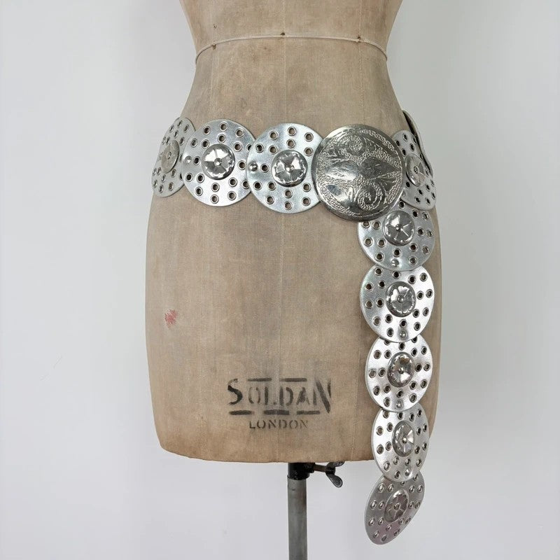 Silver leather studded circle belt