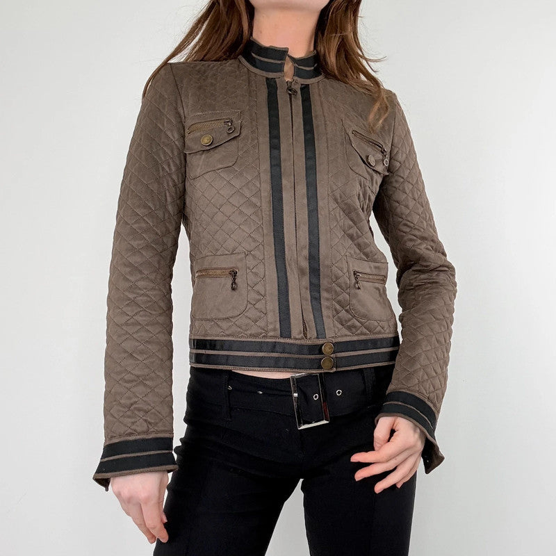 quilted khaki cropped boxy jacket