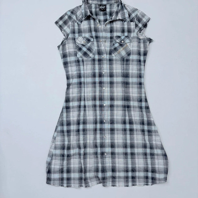 tartan checked popper mini dress