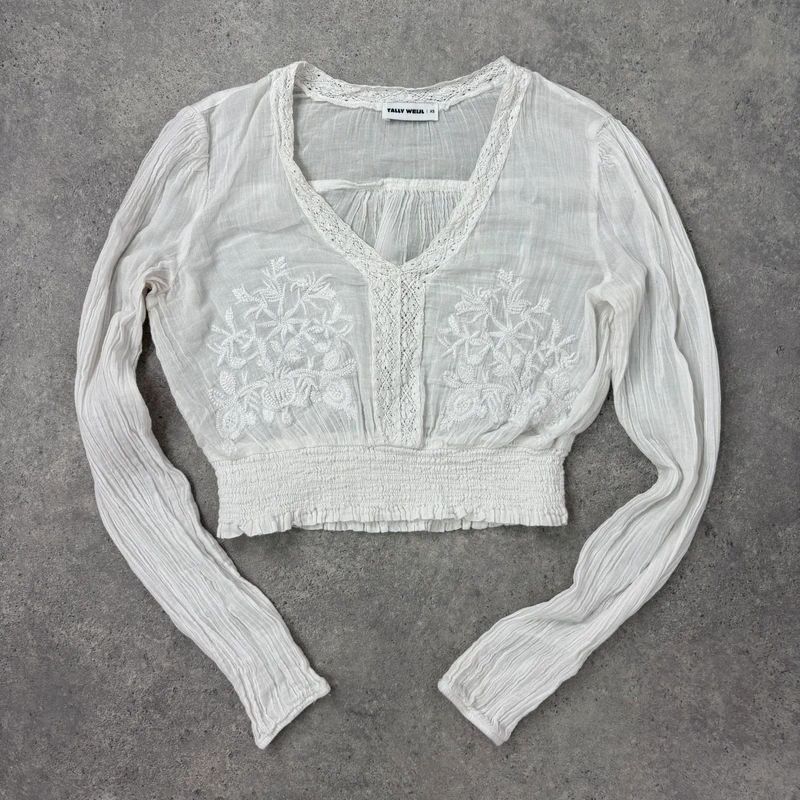 white cotton floral embroidered blouse