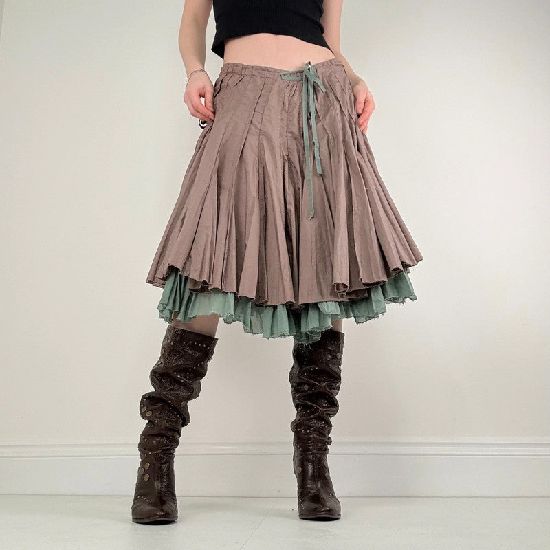 pleated flared cotton midi skirt