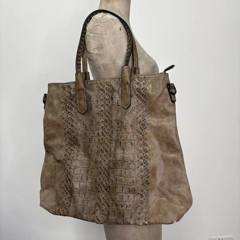 brown textured snake skin bag
