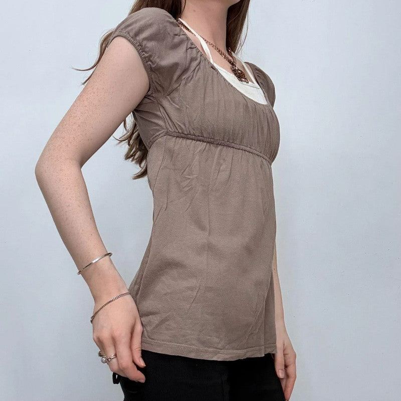 brown layered flared halter top