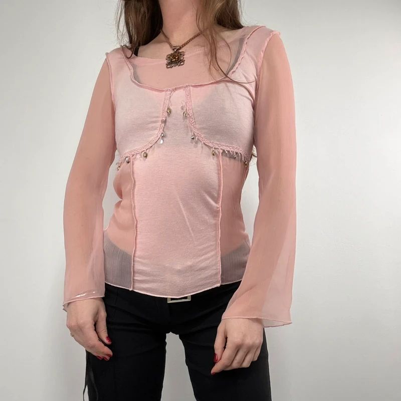 pink flared long sleeve t-shirt