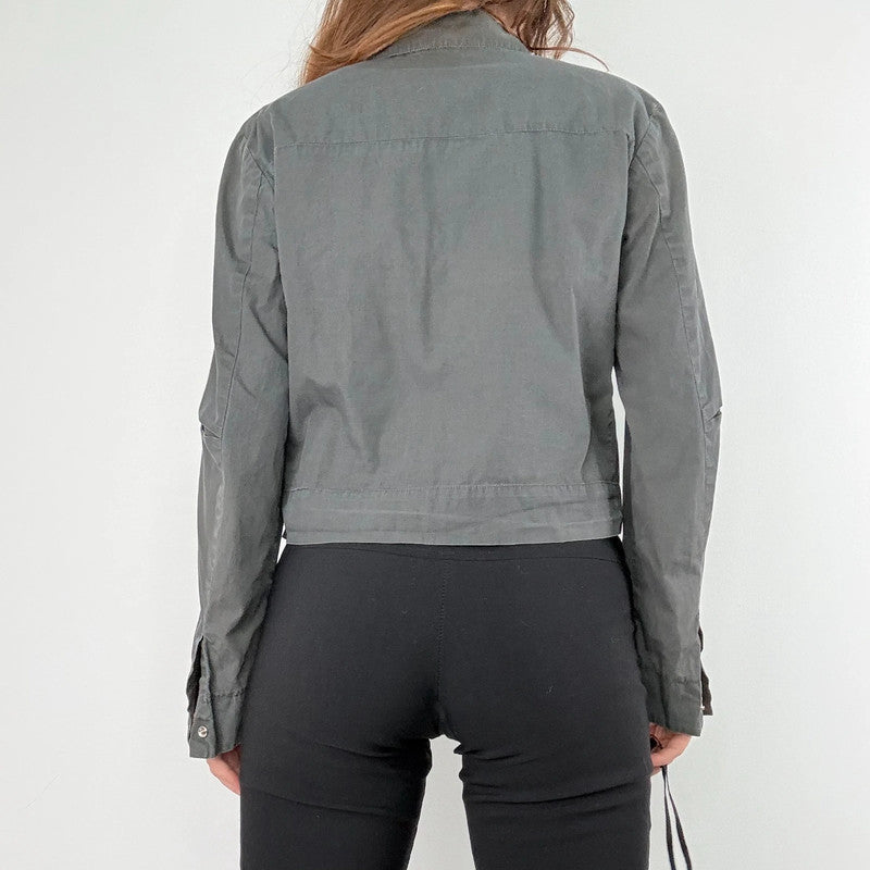 khaki zip through cropped utility jacket