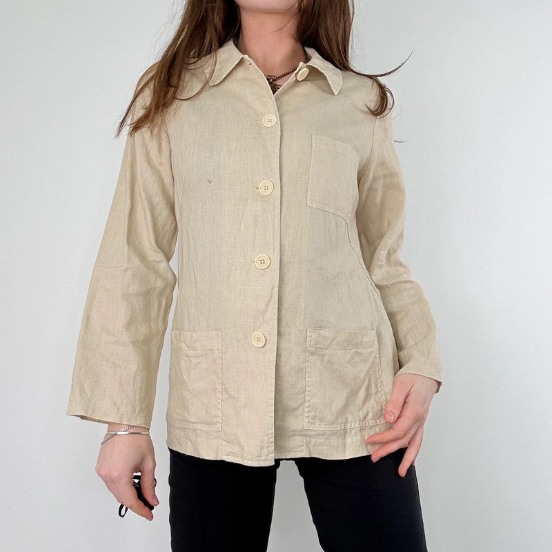 tan linen button chore jacket