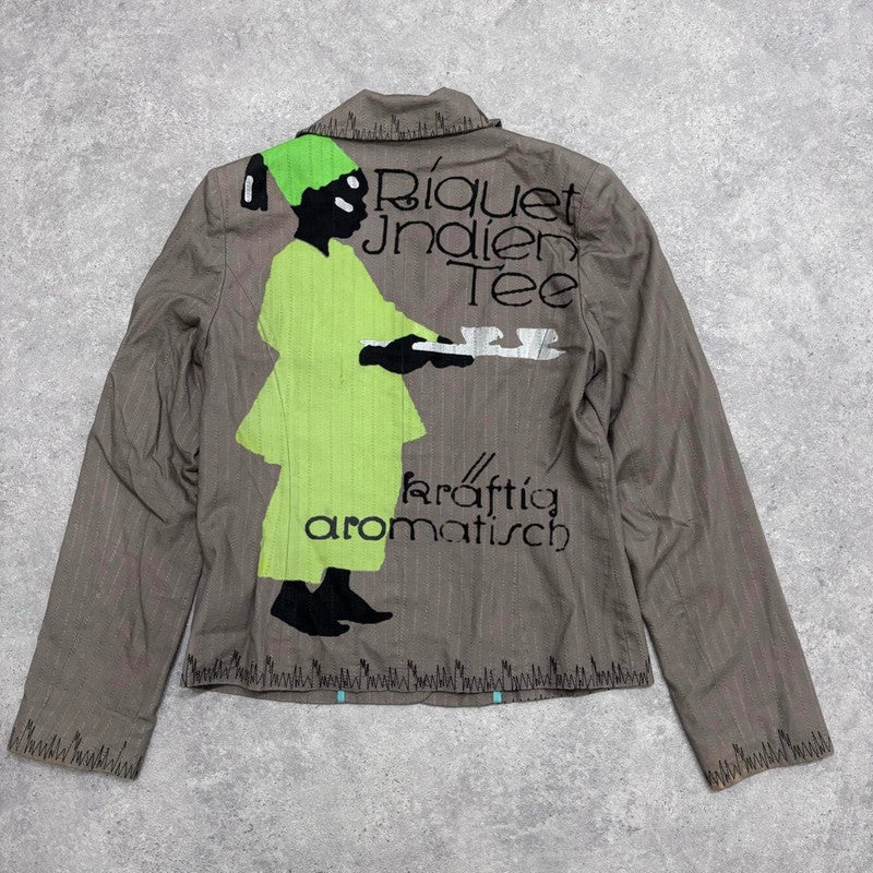 khaki pinstripe graphic printed blazer jacket