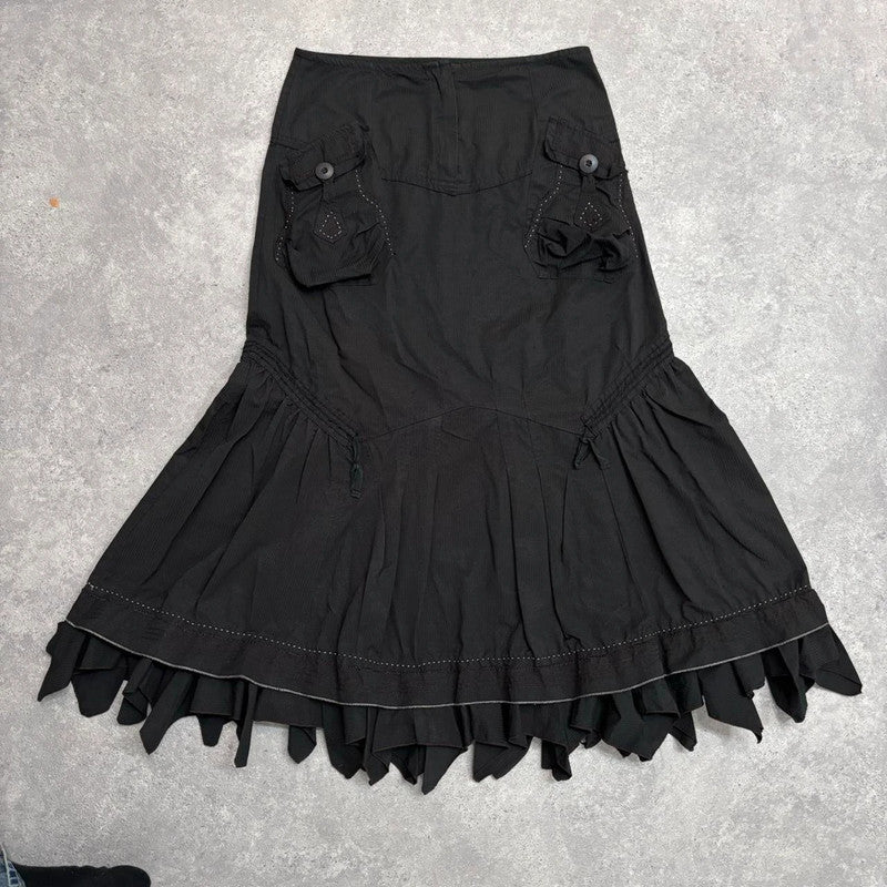 black grunge cargo maxi skirt